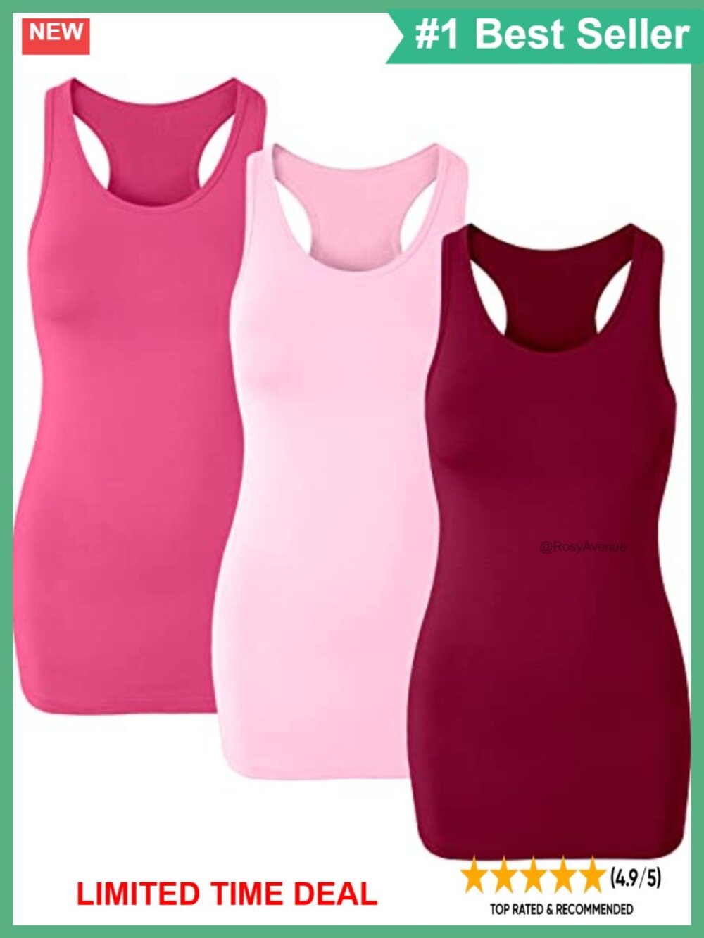 Racerback Long Tank Tops Set – Cotton Stretch Sleeveless Workout Gym Shirts